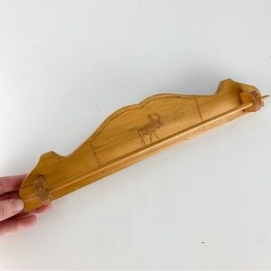 Vintage 60s Handmade Wooden Tie Holder Rack Moose Detail Rustic Primtive Cabin